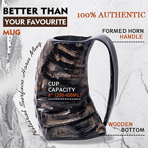 Miniatura 7 de Tazas de cuerno de búfalo de 6 pulgadas (11.8-15.2 fl oz), tazas de cuerno vikingo para hombres y mujeres, tazas de cuerno real hechas a mano, vasos