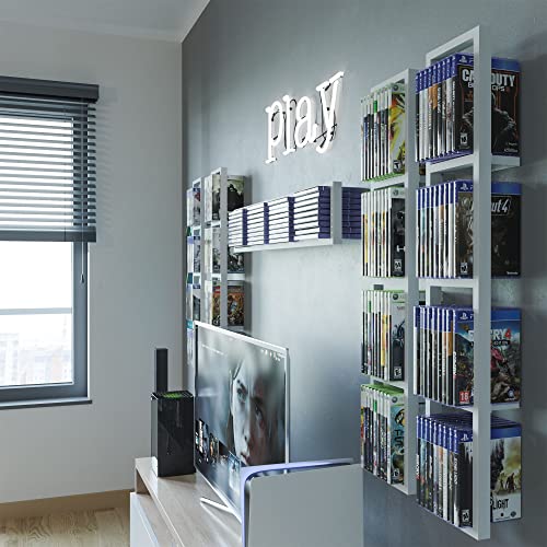 Image of You Have Space White Floating Shelves for Wall, 34 Inch Video Games CD DVD Storage Shelves, Metal Media Storage Shelf Set of 5