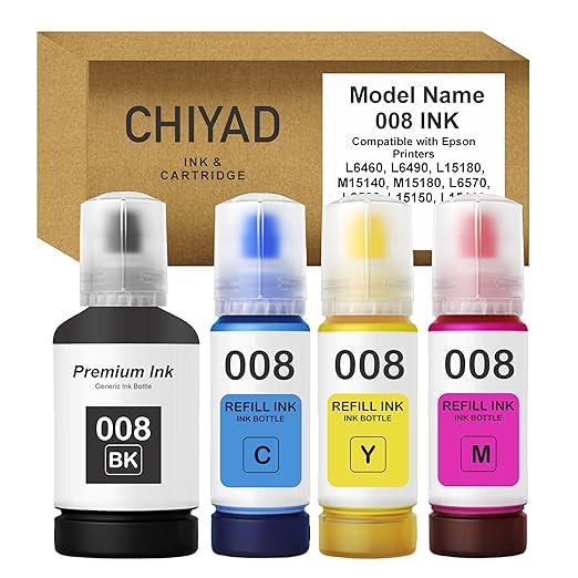 Image of 008 Ink Compatible for Epson L6460, L6490, L15180, M15140, M15180, L6570, L6580, L15150, L15160 Printer (008 Yellow Ink 1 pcs)