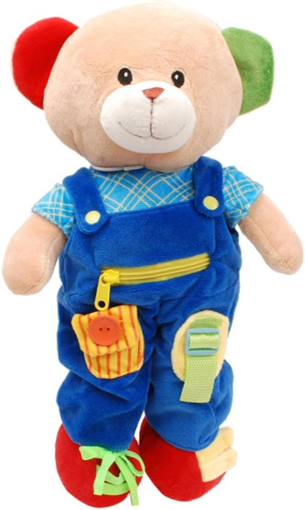 Linzy Personalized 16’’ Soft Educational Teddy Bear with Removable Outfit – Plush Learning Toy with Buttons Zippers Snaps for Toddlers Kids – Fine Motor Skills, Problem Solving Practice