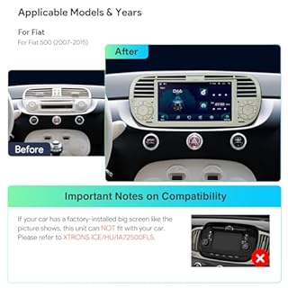 XTRONS 7 Inch Android 13 Car Stereo Radio Player 4+64GB, Built-in 4G Wireless GPS Navigation Car Play DSP RDS Radio Bluetooth WIFI, Support AHD CAM TPMS DVR DAB+for Fiat 500 (2007-2015) Cream