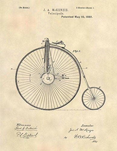Patent Prints - Big Wheel Bicycle - Penny Farthing High Wheel Bike Art - Patent Art Poster (8.5 x 11) - 50