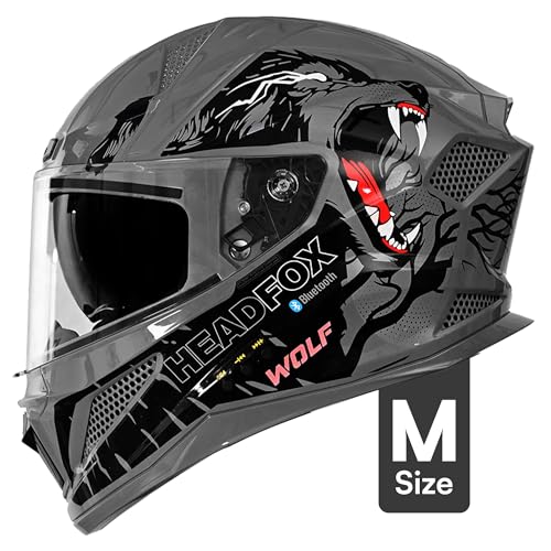 Image of HEADFOX N2F Wolf Full Face Bluetooth Helmets for Bike | Waterproof Smart Helmet for Man & Women | ISI Certified |Music, Waterproof, GPS, Built-in Bluetooth, LED Lights | Gloss