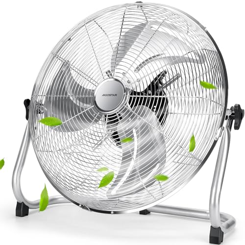 Aigostar Ventilatore da Pavimento Potente 51 cm, 3 Pale in Alluminio Cromato, 100W, 3 Velocità...