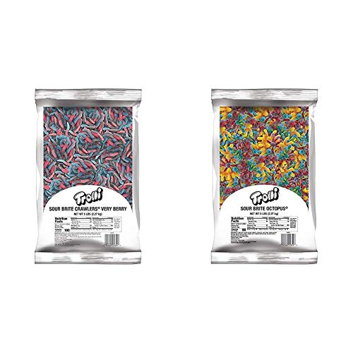 Trolli Sour Brite Crawlers Very Berry Gummy Worms, 5 Lb Bulk Candy Bag & Sour Brite Octopus, 5 Lb Resealable Bulk Sour Gummy Bag #TOP12