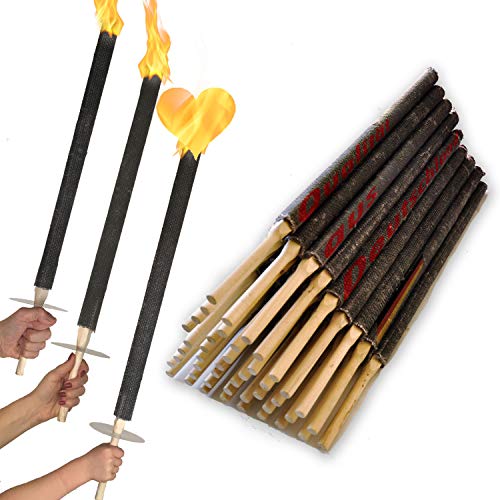 OutdoorBÄR - 50 Stück hochwertige Wachsfackeln mit Handschutzteller | Brenndauer 90 min - Made in Germany - Pechfackeln