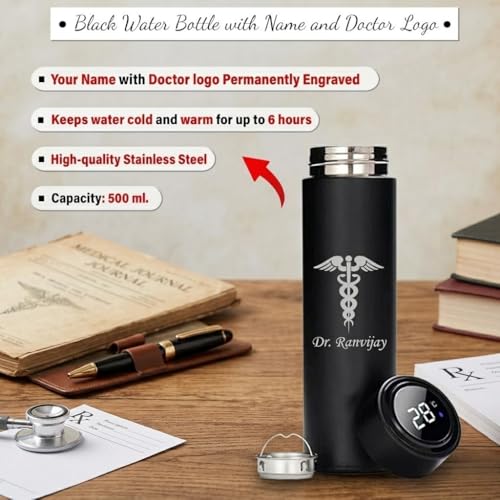 Image of SAVRI Personalized Doctor Drinkware Gift Set | Custom Bottle with Doctor Logo & Coffee Mug | Customized Gift for Doctors, Nurses, Medical Students | Graduation, Convocation, Appreciation