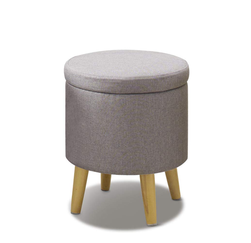 Ottoman repose-pieds gris avec coffre de rangement rond pour salon et chambre