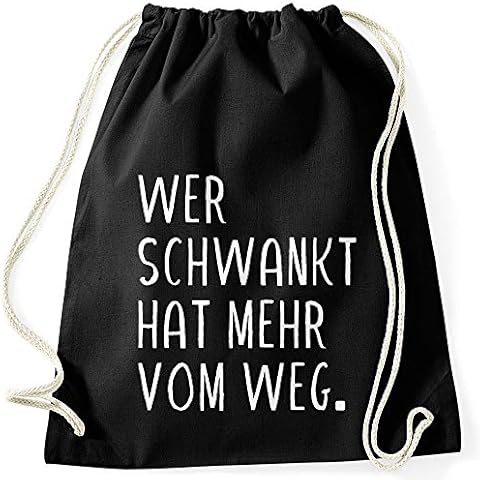 MoonWorks® Turnbeutel mit Spruch Wer schwankt hat mehr vom Weg lustiger Turnbeutel Saufen Bier Party schwarz Unisize Cover