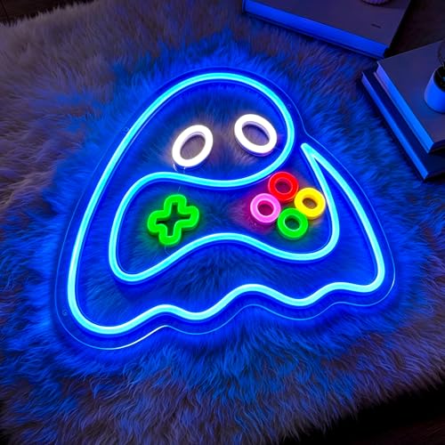 Image of Ghost Game Neon Sign for Wall Decor Light Up Sign Led Signs for Room Party Home Wall Decor USB Powered