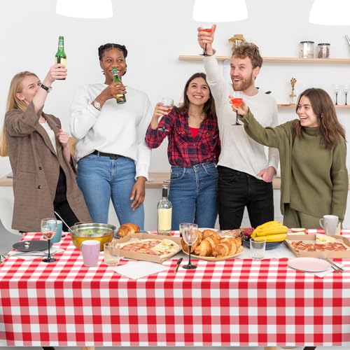 3 Pack Red and White Checkered Tablecloths Red Gingham Tablecloth Rectangular Disposable Plastic Red Plaid Table Cover for Parties, Christmas, Outdoor Picnic, Birthday, Wedding, Camping 54 × 108