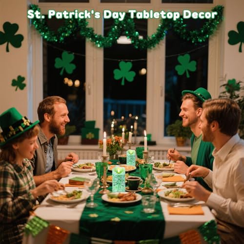 Image of 2PC St Patricks Day Flameless Candles, Shamrock Candles with Remote & Timer