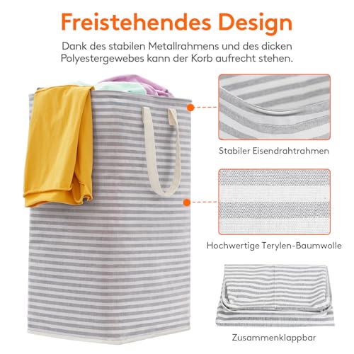 Lifewit 80L Wäschekorb, Großer Wäschesammler, Faltbare Wäschebox, Wasserdichter Wäschesortierer, Aufbewahrungsbox mit Griffen für Kleidung, Handtücher, Spielzeug, Grau