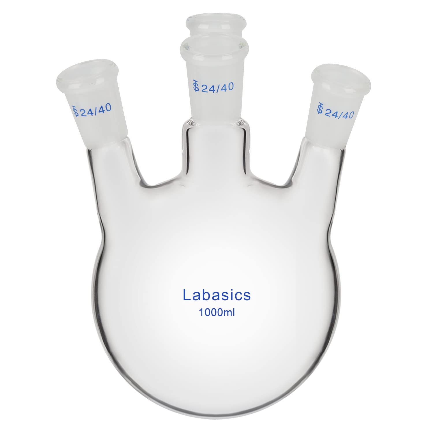 Labasics Pallone a Fondo Tondo con 4 Colli, Vetro Borosilicato a Parete Spessa con Giunto Smerigliato 24/40, per Uso in Laboratorio, 1000 ml