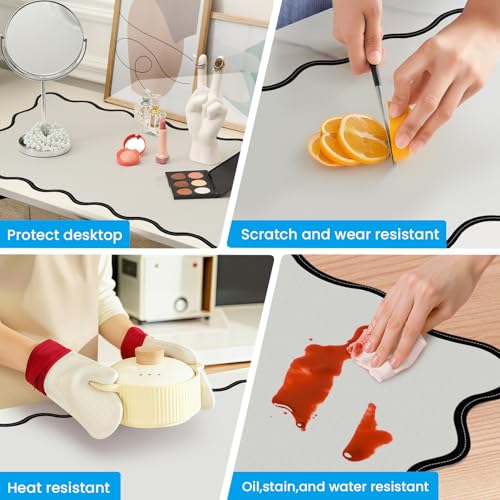 Image of Leather Desk Mat, XXL Large 31.4x15.7in Scalloped Gaming Mouse pad,Non-Slip Rubber Base Keyboard Pad Mousepad for Laptop Computer Game Home Office,Waterproof and Oilproof Desktop Mat I Gray