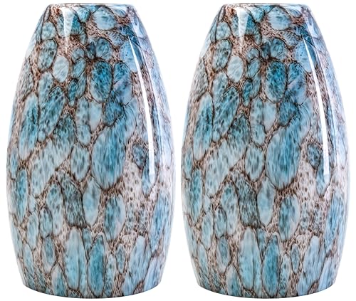 Image of GO&SO Blue Glass Lamp Shade Set of 2,7.8 inch H x 4 inch D,Oval Pendant Light Shade | 1.57 inch Fitter E26 Base,Hand-Blown Art Fixtures,Chandelier Shades for Kitchen Island,Hanging Light Shades