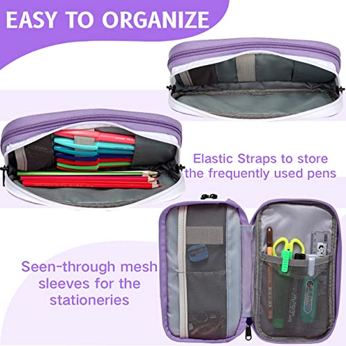 Estojo para Lápis, VASCHY Bolsa Organizadora de Canetas com Zíper Duplo Vários Compartimentos Materi