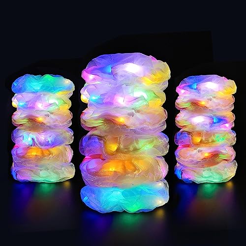 LED Scrunchies, 18PCS Multi-color Glow in the Dark Party Supplies, Neon Party Favor, Festival Rave Accessories for Women &amp; Girls