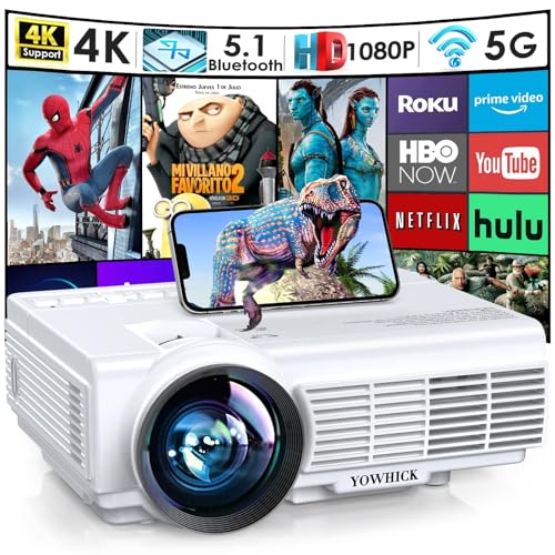 Projector with WiFi and Bluetooth, 5G WiFi Native 1080P 9500L YOWHICK Outdoor Projector 4K Support, Mini Portable Movie Projector, for HDMI, VGA, USB, Laptop, iOS & Android Phone