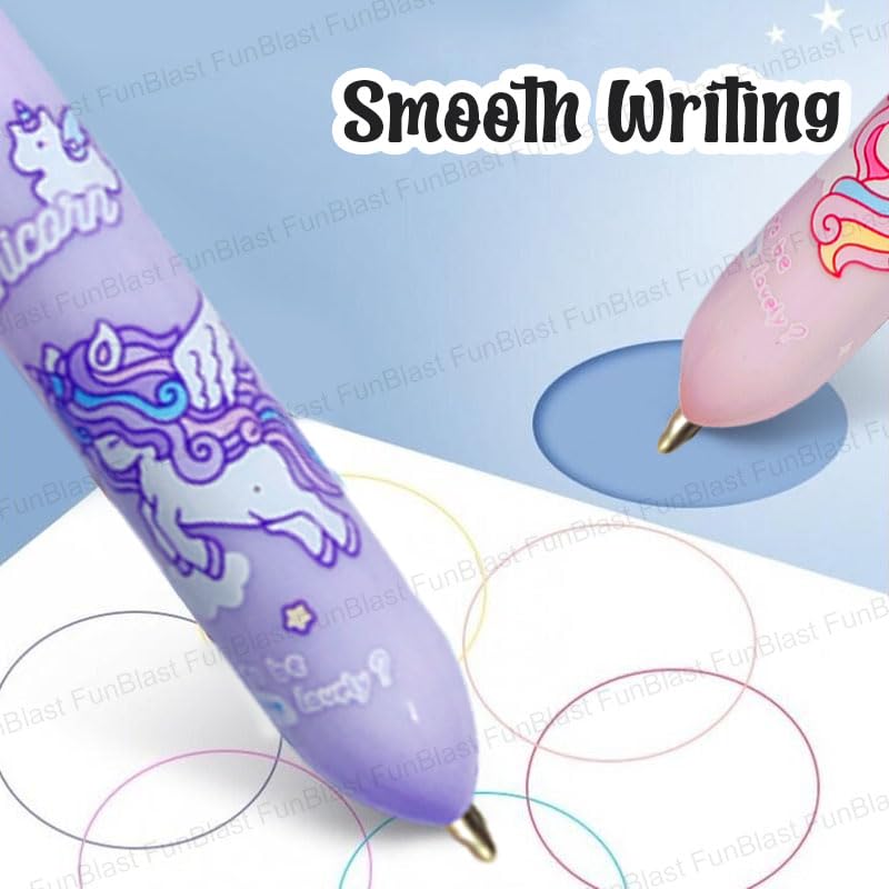 Image of FunBlast 10 In 1 Ball Pens for Writing - Cartoon Design Lightweight Ball Pen with Comfortable Grip for Extra Smooth Writing, Stationery for School & Office, Birthday Return Gift (Unicorn)