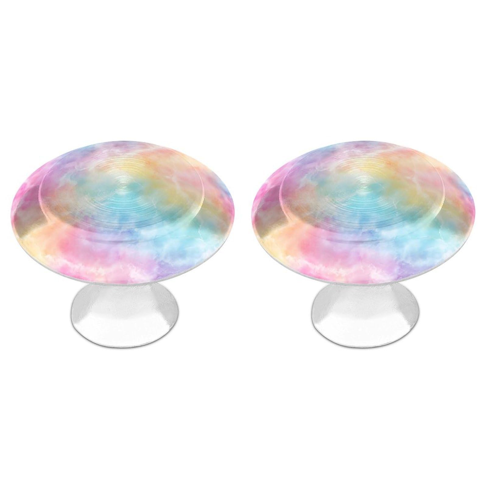 Jubonexis White Tie-Dye Pattern Pastel Rainbow Colors Round Drawer Cabinet Knobs Handles With Screws,2 Pcs, Drawer Dresser Knob Pulls Decor For Wardrobe Cupboard Home Office Kitchen