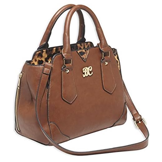 Bulldog Cases Satchel Style Purse with Holster, Chestnut with Leopard Trim, Medium