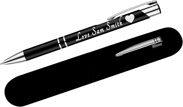 Paul Clover Personalised Pens For Women and Men Blue Ink Ballpoint Engraved Pen - Black Refill Included - Lacquered Aluminium Finish - Optional Velvet Pouch & Gift Box