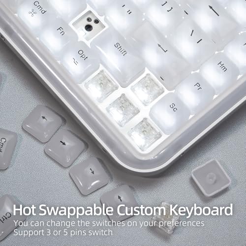 Image of CoolKiller Balloon 84 Low Profile Keyboard, Tri-Mode (Bluetooth /2.4GHz /USB-C), Hot-Swappable, White Backlit, Gasket Mount, White Mechanical Keyboard for Windows & Mac