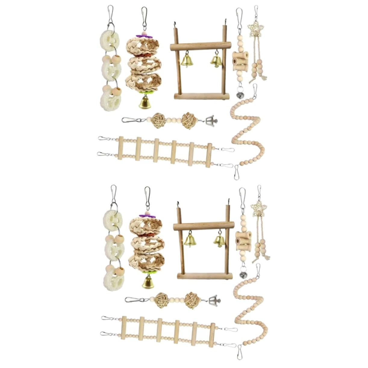 Mipcase 2ensembles Cage à Oiseaux Bois avec Échelle Et Balancelle pour Perruches De Jouets à Mâcher Accessoire Amusant pour Perroquets Et Oiseaux De Compagnie