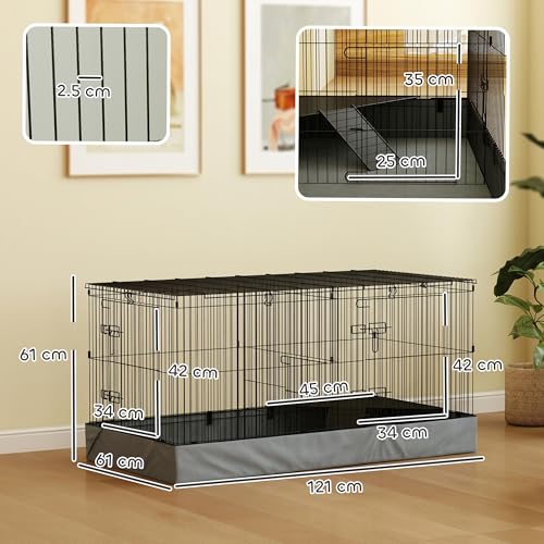 PawHut 2 in 1 Guinea Pig and Rabbit Cage With Removable Top, 2 Separate Areas, Waterproof Oxford Fabric Floor, Perch, Ramp - Small Animal Playpen for Bunnies, Hedgehogs, Black - Image 7