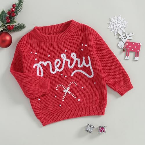 Little Boy Girl Christmas Sweater Letter Candy Embroidery Long Sleeve Pullover Knit Tops for Winter Fall3