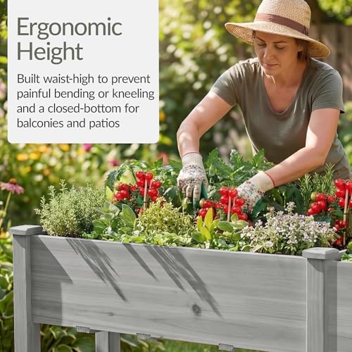 Image of Best Choice Products 72x24x30in Raised Garden Bed, Elevated Wood Planter Box Stand for Backyard, Patio, Balcony w /Divider Panel, 6 Legs, 300lb Capacity - Gray