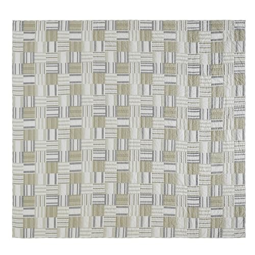 VHC-Brands-Finders-Keepers-CaliforniaLuxury-King-Quilt-Reversible-Bedspread-Patchwork-Blue-Grey-Khaki-White-Oversized-Blanket-124Wx115L VHC Brands Finders Keepers CaliforniaLuxury King Quilt Reversible Bedspread Patchwork Blue Grey Khaki White Oversized Blanket 124Wx115L