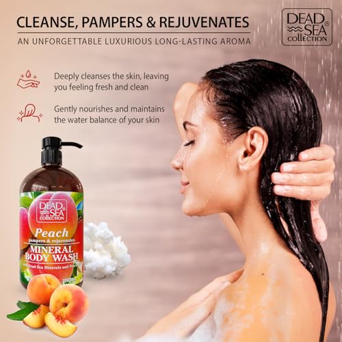 Image of Dead Sea Collection Peach Body Wash for Women and Men - with Pure Dead Sea Minerals and Peach Extract - Cleanses and Moisturizes Skin - Pack of 2 (67.6 fl. oz)