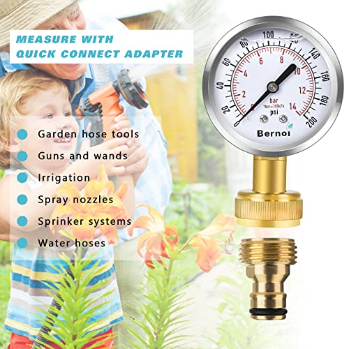 Manomètre d'eau 0-200 psi cadran 6,4 cm test pression tuyau laiton - 5