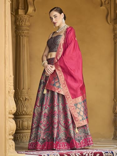 Image of PURVAJA Women's Kanjiwaram Semi-Stitched Lehenga choli