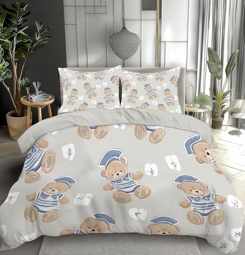 Parure de lit ours marin 220x240 gris en microfibres