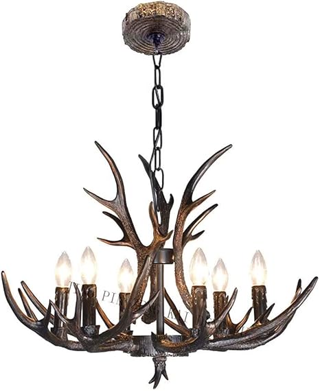 UdaCa Vintage hars kleine gewei hanglamp zwart, handgeschilderde geweilamp, E14 lamphouder, geschikt voor café, bar, restaurant, woonkamer, kledingwinkel (6 lampen)