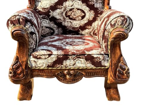 Image of Wooden 5 Seater Sofa Set, Solid Wood Sofa | 3+1+1 with Cushion Seating | Traditional Design Furniture for Living Room, Home, Office, Bedroom