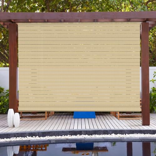Patio Paradise Shades Roll Up Outdoor 4'Wx8'H Roller Shade Exterior Patio Blinds for Outside Porch Deck Balcony Pergola Carport, Beige Hollow Out