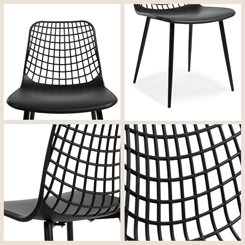 Image of Poly & BARK Marais Modern Dining Chairs Set of 4 - Mid Century Modern Plastic Dining Chair with Metal Legs - Kitchen & Dining Room Chairs - Indoor /Outdoor - Ebony Black