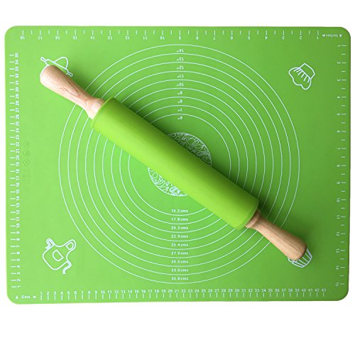 Rolling Pin Pastry Mat - Large Long Silicone Nonstick Rolling Pin 16.9''