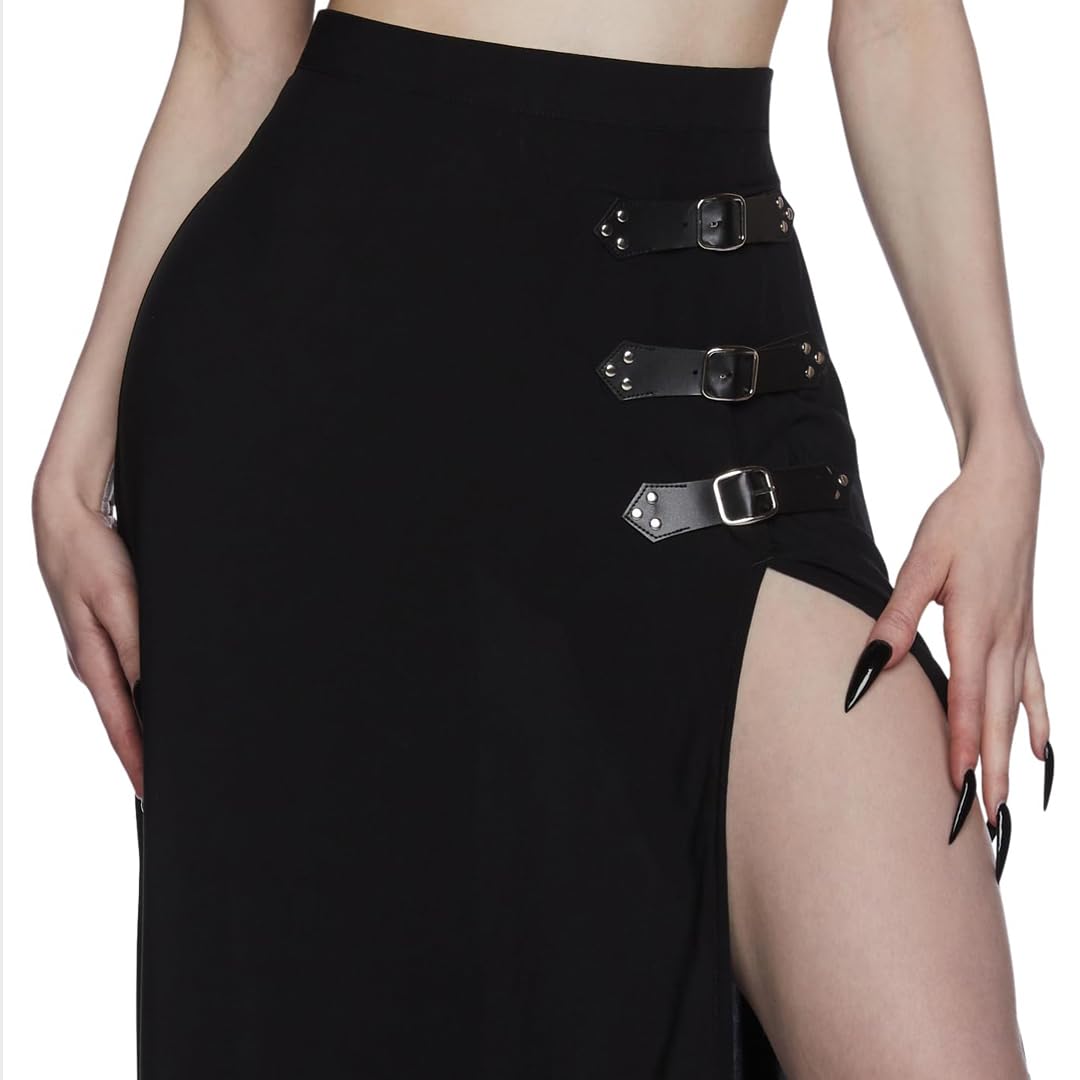 Dolls Kill Twilight Doom Maxi Skirt by Widow - Gothic Skirt with Side Slit and Zipper Closure, Perfect for Any Occasion