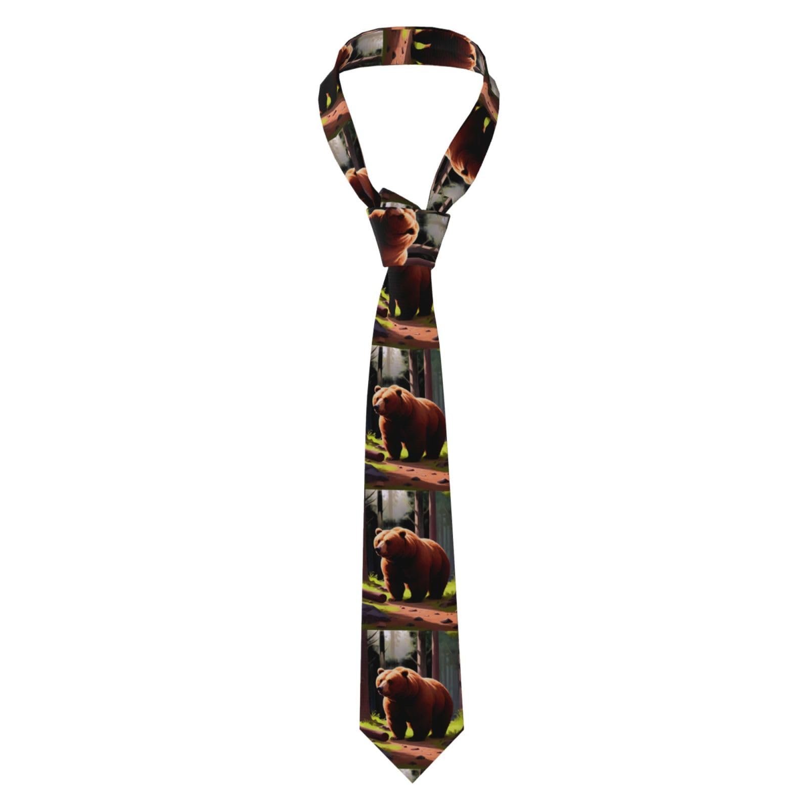 HJFCZH Brown Bear in The Forest Prints Men's Necktie - Durable Polyester Throw for Formal Events & Business, Effortless Care & Refined Style
