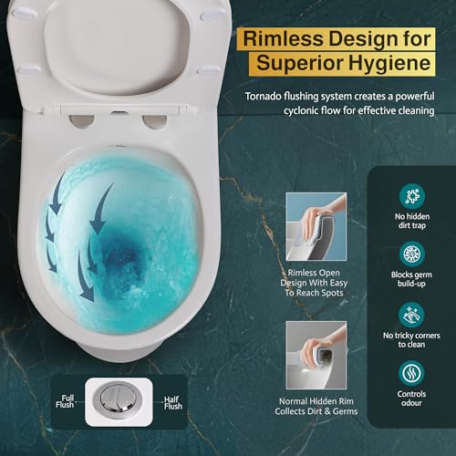 Image of Hindware Italian Collection Aster R One-piece EWC for Bathroom | S-220 Trap | Made of Ceramic | 10-year Warranty | Tornado Flushing | Duroplast Seat Cover | Soft Close