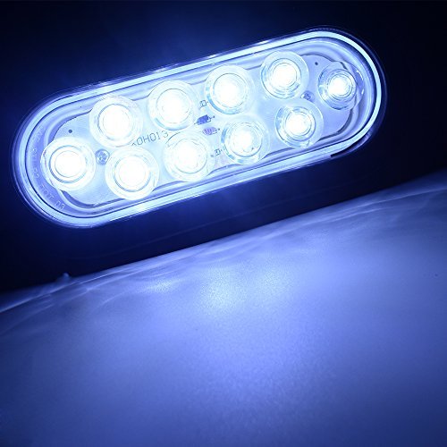 Anzio 2X Bright WHITE Clear Oval Sealed 10-LED 12V-24V IP65 Backup Reverse Fog Light w/Wiring Plug Truck Trailer Boat