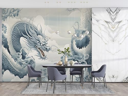 Papier peint panoramique japonais dragon ukiyo-e adhésif mural