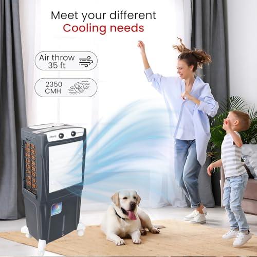 Image of BHABURLY | Eazycool 45 L Room Personal Air Cooler | 4-Way Air Deflection | 2350 CMH Ice Chamber, Anti-Bacterial Honeycomb Pad, 3-Speed Control, Castor Wheels, Inverter Compatible, 200 sqft Floor Area