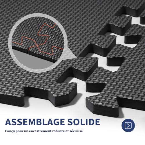 Tapis de Sport de Sol, Extra Large 50x50 cm, 12 Pièces, 3㎡ Tapis de Gym sans BPA, Tapis de Protection Sol en Mousse EVA Antidérapant pour Salle de Gym à Domicile, Équipement de Fitness – Image 5