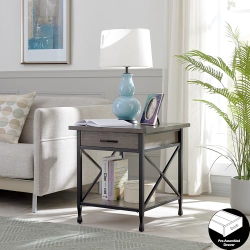 Image of Leick Home Chisel & Forge End Table, 24 inch, Smoke Gray, Matte Black
